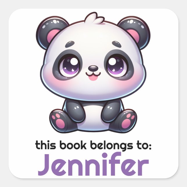Personalisiert Kawaii Panda Buchzeichen Quadratischer Aufkleber (Vorderseite)