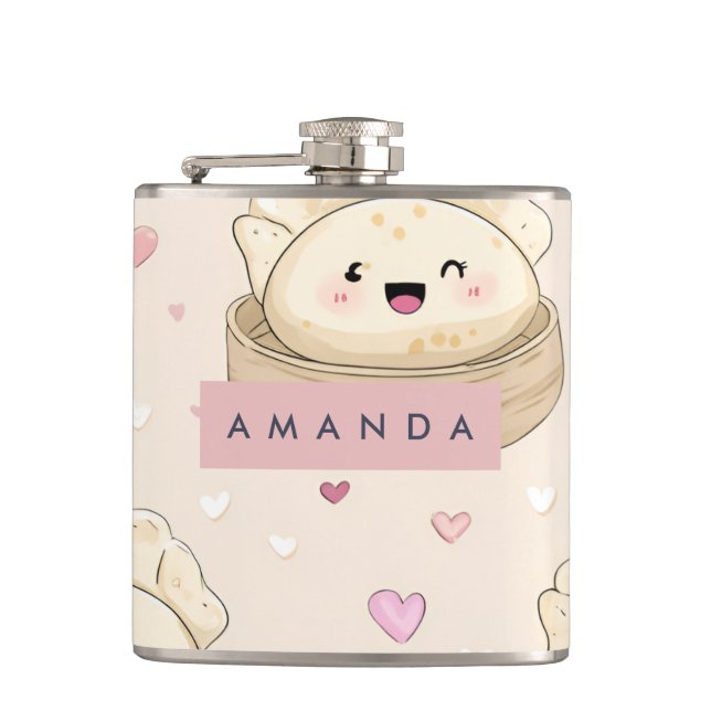 Personalisiert Kawaii Pastel Dumpling Muster Flachmann (Vorderseite)