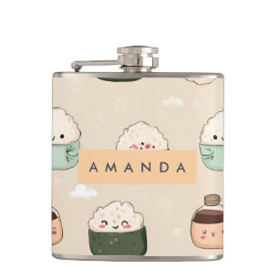 Personalisiert Kawaii Sushi Japanisches Muster Flachmann