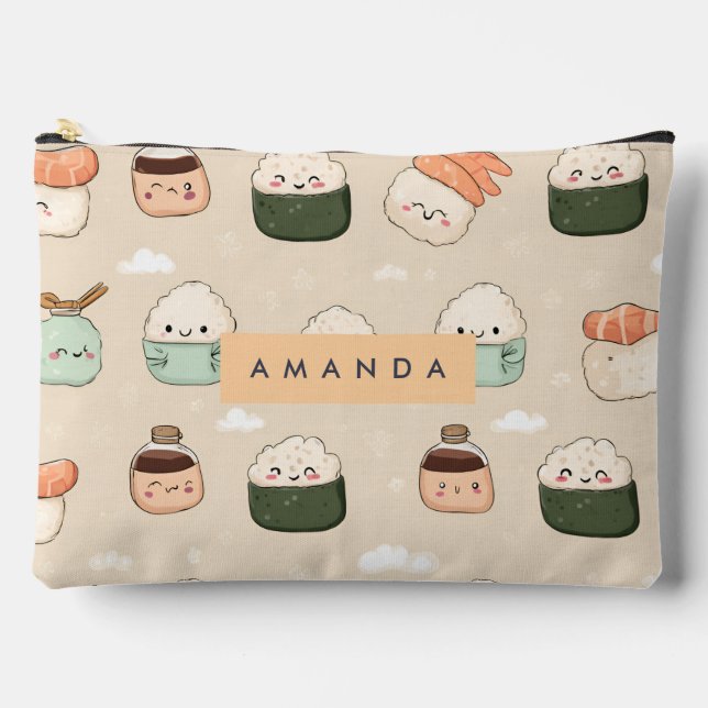 Personalisiert Kawaii Sushi Japanisches Muster Zubehörtasche (Vorderseite)