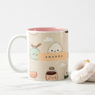 Personalisiert Kawaii Sushi Japanisches Muster Zweifarbige Tasse