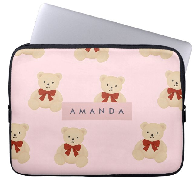 Personalisiert Kawaii Teddy Bear Pattern Laptopschutzhülle (Vorderseite)