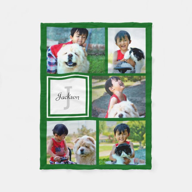 Personalisiert Kelly Green Foto Collage Mit Monogr Fleecedecke (Vorderseite)