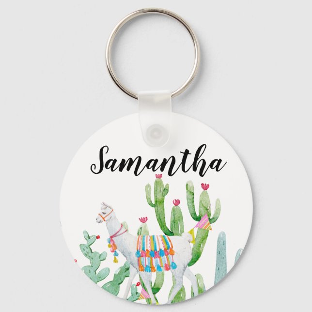 Personalisiert Key Chain Boho Llama Bohemisch Cact Schlüsselanhänger (Vorderseite)