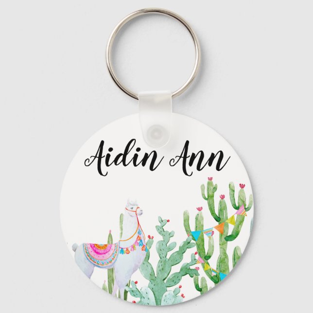 Personalisiert Key Chain Boho Llama Bohemisch Cact Schlüsselanhänger (Vorderseite)