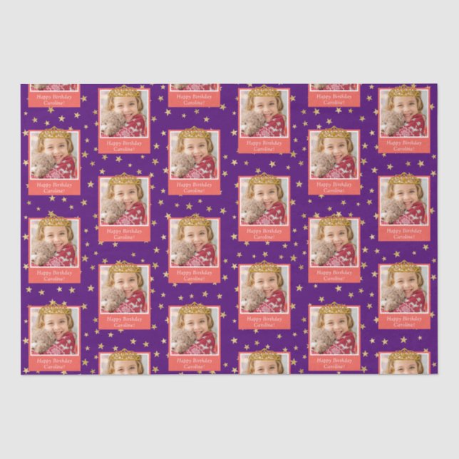 Personalisiert Kid Foto Happy Birthday Gold Crown Seidenpapier (Vorderseite)