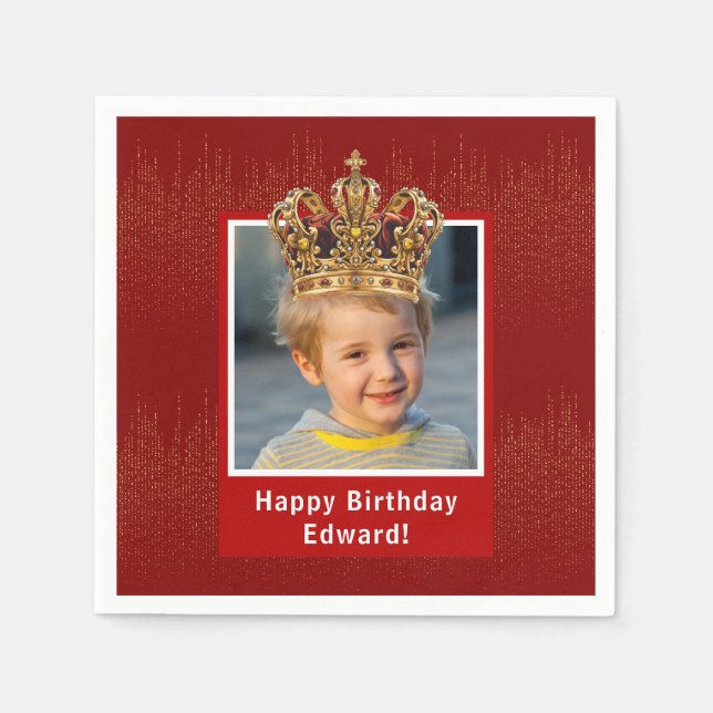 Personalisiert Kid Foto Happy Birthday King Crown Serviette (Vorderseite)