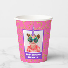 Personalisiert Kid Foto Happy Birthday Unicorn Pappbecher