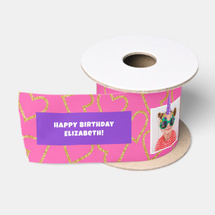 Personalisiert Kid Foto Happy Birthday Unicorn Satinband