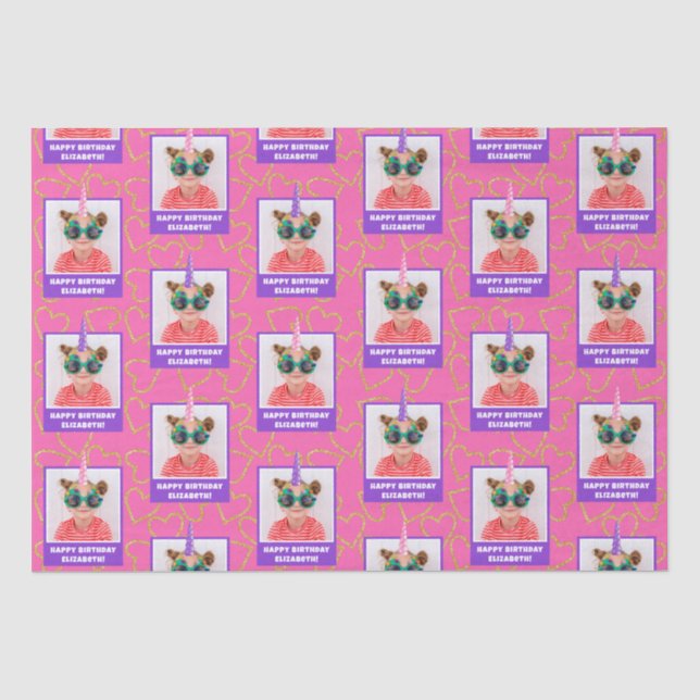 Personalisiert Kid Foto Happy Birthday Unicorn Seidenpapier (Vorderseite)