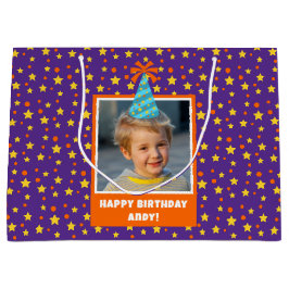 Personalisiert Kid Foto Happy Birthday w/ Blue Hat Große Geschenktüte