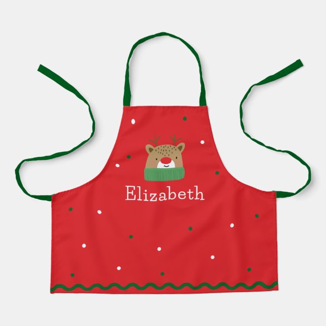 Personalisiert Kids Festive Rentier Weihnachten Schürze (Vorderseite)