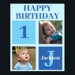 Personalisiert Kids Foto Niedlich Blue Birthday Pa Poster<br><div class="desc">Cooles 2-Foto-Geburtstags-Party-Poster für einen kleinen Jungen oder Kleinkind. Feiern Sie Ihr Kind mit niedlichen Fotos von ihnen auf diesem fügen Sie Ihre eigene Foto-Willkommensdekor mit bezaubernden blauen Quadraten. Fügen Sie ihren Namen und ihr Alter für einen guten Sake hinzu.</div>