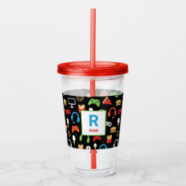 Personalisiert Kids Gamer Pattern Video Game Food Acryltrinkbecher