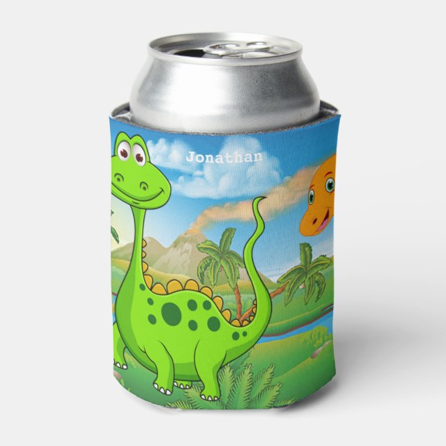 Personalisiert Kids Green Orange Dinosaurier Dosenkühler (Kanne Vorderseite)
