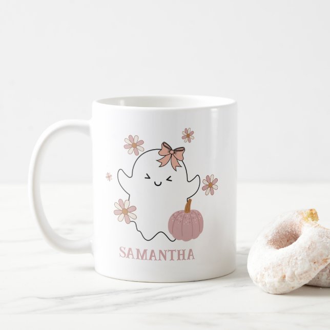 Personalisiert Kids Halloween Niedlich Ghost-Tasse Kaffeetasse (Mit Donut)
