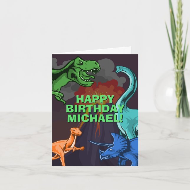 Personalisiert Kids Jurassic Dino Dinosaur Geburts Karte (Vorderseite)
