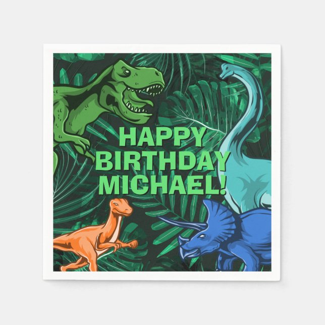 Personalisiert Kids Jurassic Dino Dinosaur Geburts Serviette (Vorderseite)