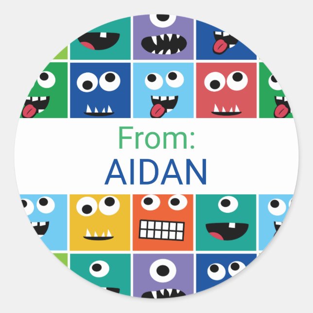 Personalisiert Kids Monster Party Custom Vielen Da Runder Aufkleber (Vorderseite)
