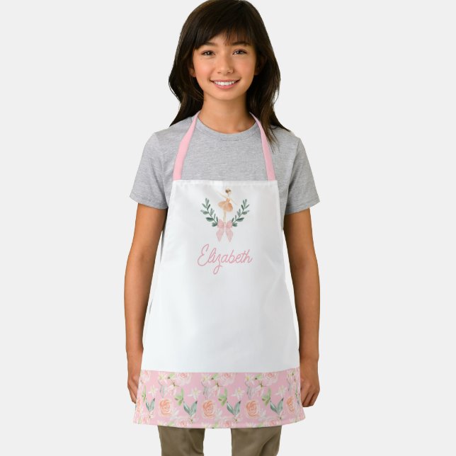 Personalisiert Kids Pink Bow Ballerina School Schü Schürze (Insitu)
