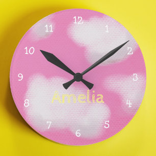 Personalisiert Kids Pink Sky Bedroom Runde Wanduhr