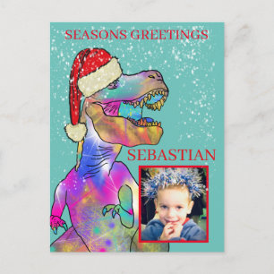 Personalisiert Kids Santa Dinosaurier Foto Feiertagspostkarte