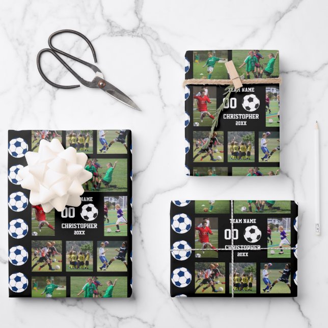 Personalisiert Kids Soccer Foto Album Geschenkpapier Set (Vorderseite)