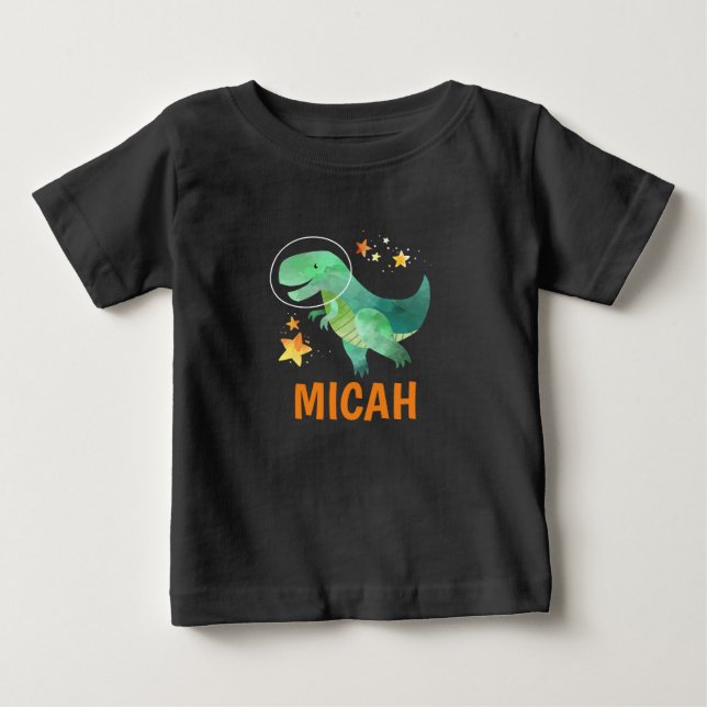 Personalisiert Kids Space Dinosaurier Shirt (Vorderseite)
