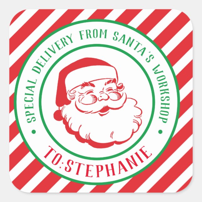 Personalisiert Kids Special Delivery Weihnachten Quadratischer Aufkleber (Vorderseite)