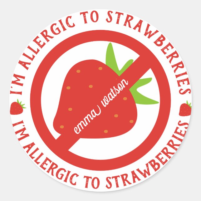 Personalisiert Kids Strawberry Allergie Warnhinwei Runder Aufkleber (Vorderseite)
