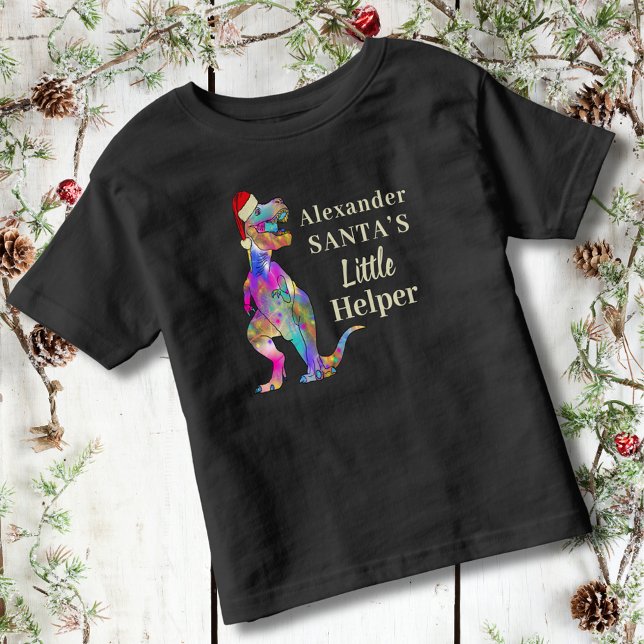 Personalisiert Kids T-Rex Dinosaur Weihnachten Kleinkind T-shirt (Personalized Kids Name christmas dinosaur T-Shirt Funny festive quote Santas little helper)