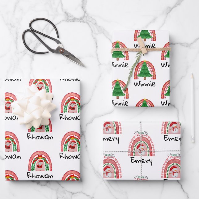 Personalisiert Kids Weihnachtswrapping Paper Sheet Geschenkpapier Set (Vorderseite)