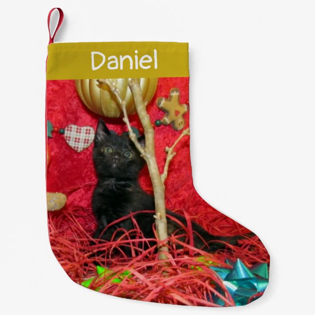 Personalisiert - Kimbas Niedlicher Weihnachtskatze Kleiner Weihnachtsstrumpf (Vorderseite)