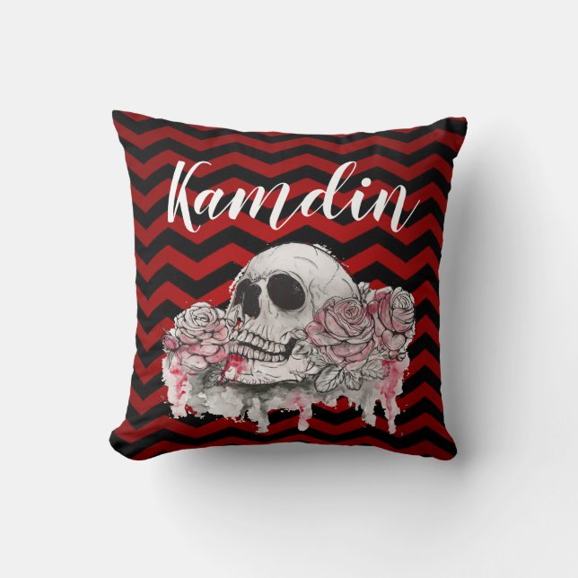 Personalisiert Kissenschädel Rose Gotisch Zickzack Kissen (Vorderseite)