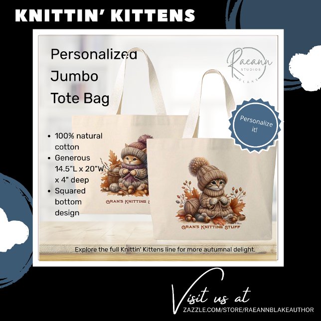 Personalisiert Knittin' Kittens Jumbo Tote Bag Jumbo Stoffbeutel (Von Creator hochgeladen)
