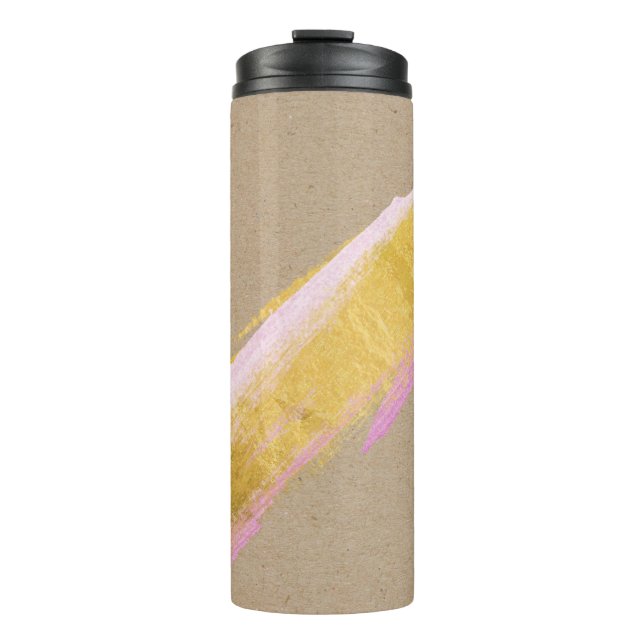 Personalisiert Kraft Gold Pink Brush Tumbler Thermosbecher (Vorderseite)