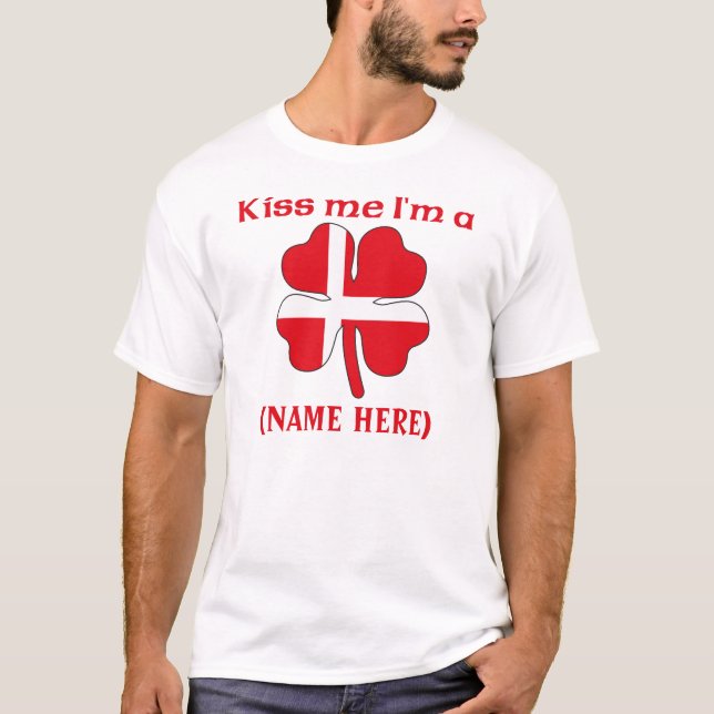 Personalisiert küssen Sie mich, den ich dänisches T-Shirt (Vorderseite)