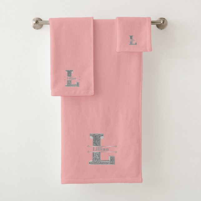 Personalisiert L Anfangssilbermonogramm Ihr Name Badhandtuch Set (Insitu)