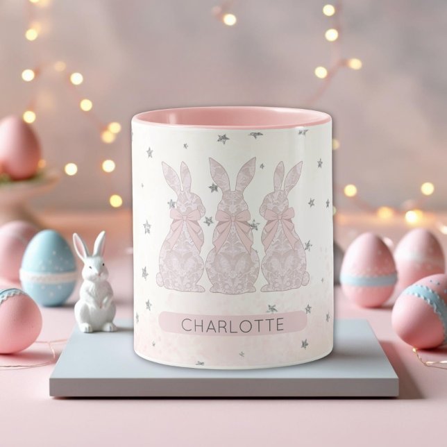 Personalisiert Lace Bunny Osterfest Tasse (Personalized Lace Bunny Easter Mug)