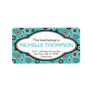 Personalisiert Ladys Doodle Blume Buchzeichen Aqua Adressaufkleber