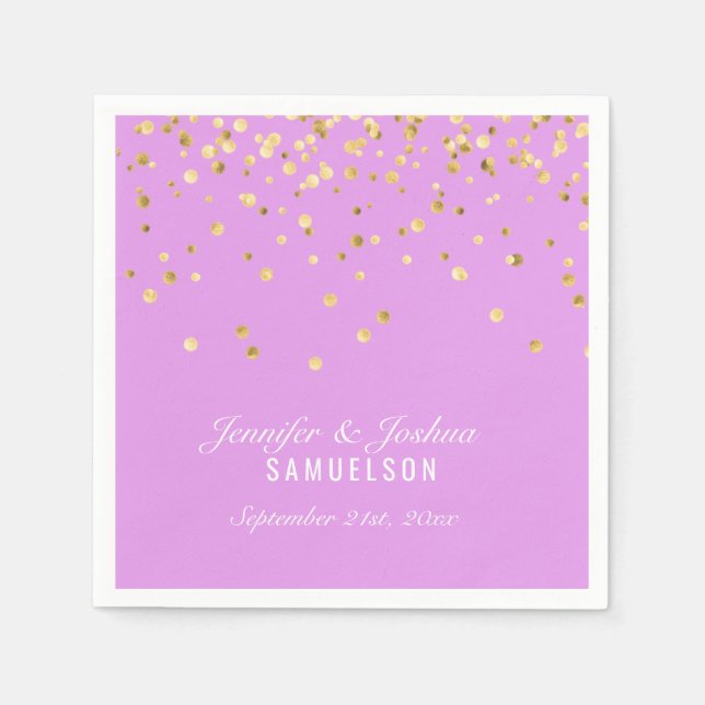Personalisiert LAVENDER Gold Confetti Wedding Serviette (Vorderseite)