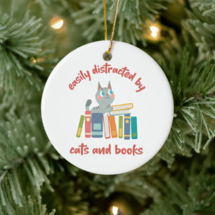 Personalisiert leicht von Katzen und Büchern abgel Keramik Ornament
