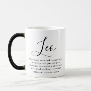 "Personalisiert Leo Zodiac-Zeichen Name und Merkma Verwandlungstasse