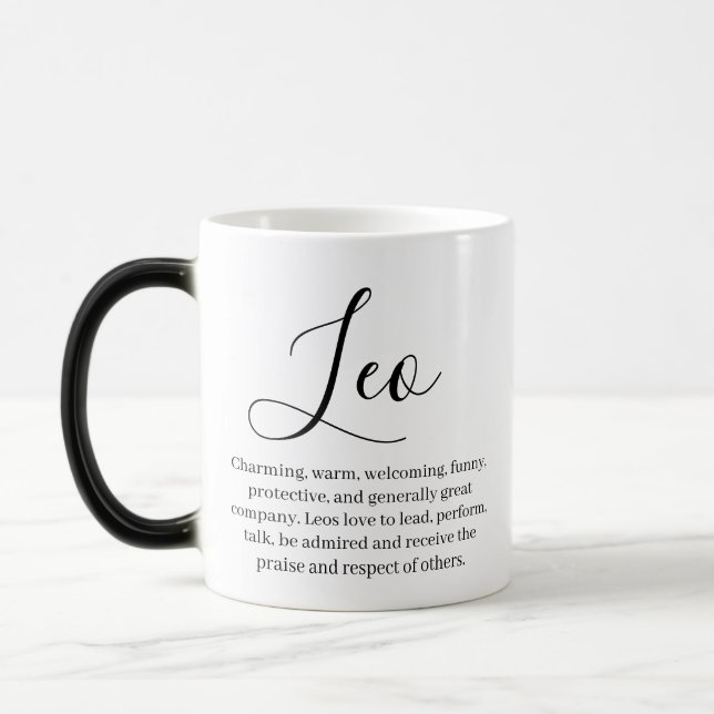 "Personalisiert Leo Zodiac-Zeichen Name und Merkma Verwandlungstasse (Links)