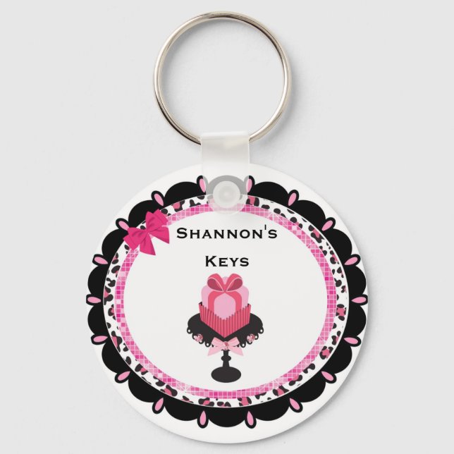 Personalisiert Leopard Bling Cupcake Schlüsselanhä Schlüsselanhänger (Vorderseite)