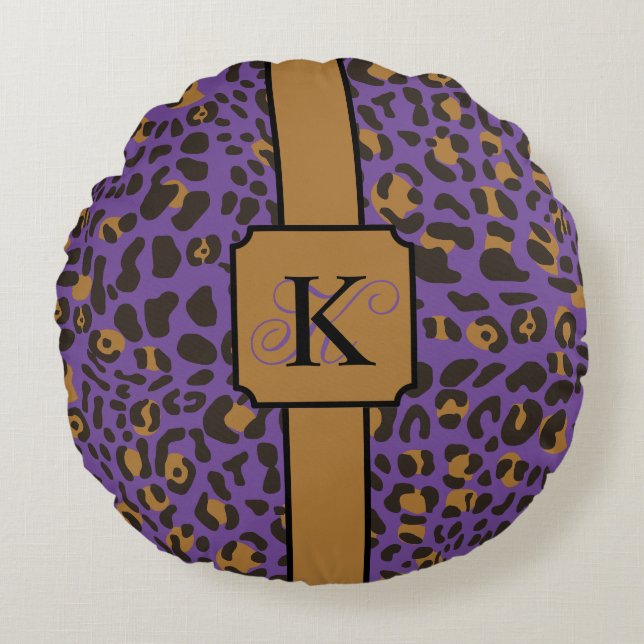 Personalisiert Leopard Jaguar Animal Print Muster Rundes Kissen (Vorderseite)