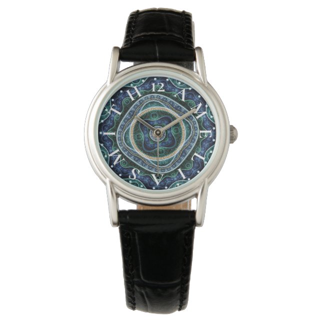 Personalisiert Letter Dial Julian Fraktal Mandala Armbanduhr (Vorderseite)