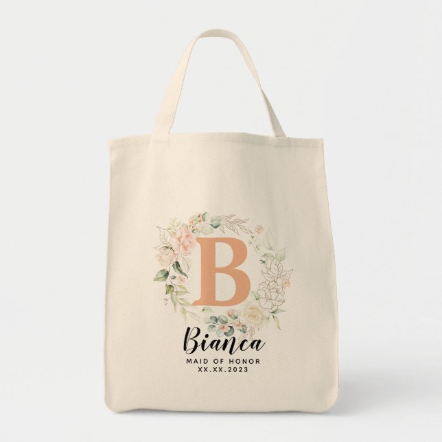 Personalisiert Letter Greenery Bridesmaid Tote Bag Tragetasche (Vorne)
