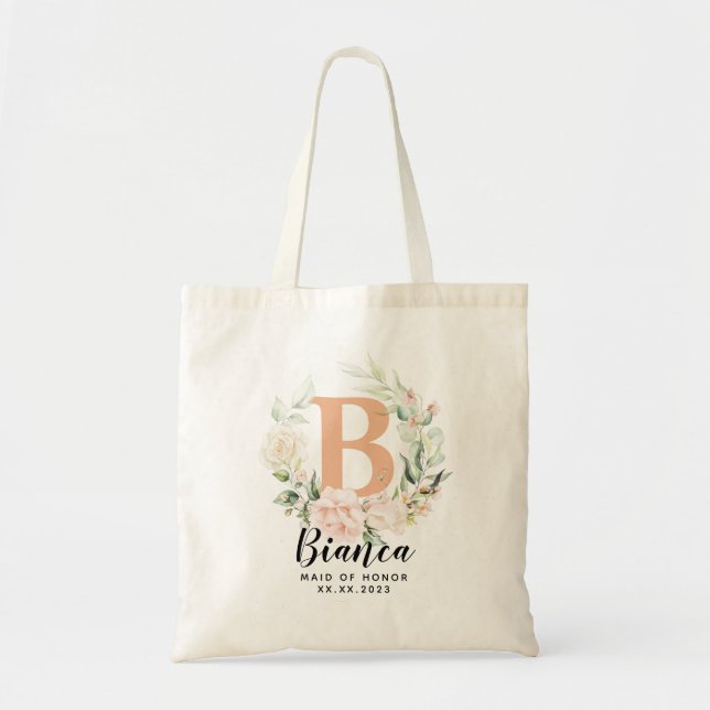 Personalisiert Letter Greenery Bridesmaid Tote Bag Tragetasche (Vorne)