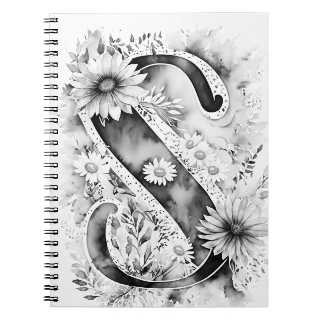 Personalisiert Letter S Floral Watercolor-Notebook Notizblock (Vorderseite)